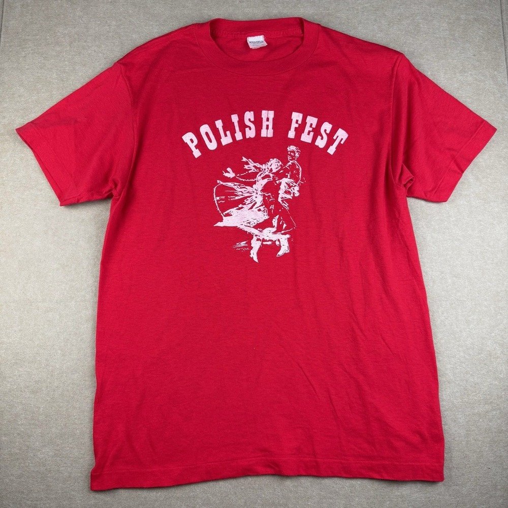Vintage Polish Fest Shirt XL‎ Red CHED Anvil Single Stitch Folk Tee Made In USA